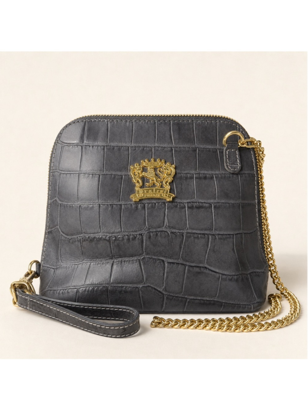 Pratesi Firenze Croc Embossed Italian Leather Convertible Crossbody Bag